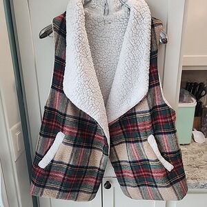 e.Luna Vest Women's Sz L fleece Plaid‎